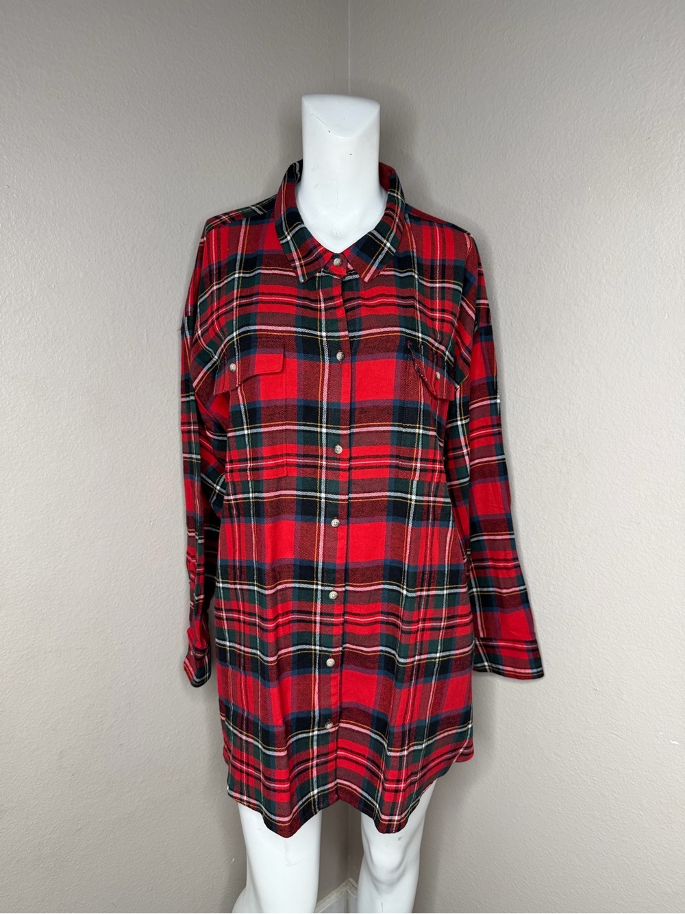 Old Navy Red Black Plaid Button-Down Shirt